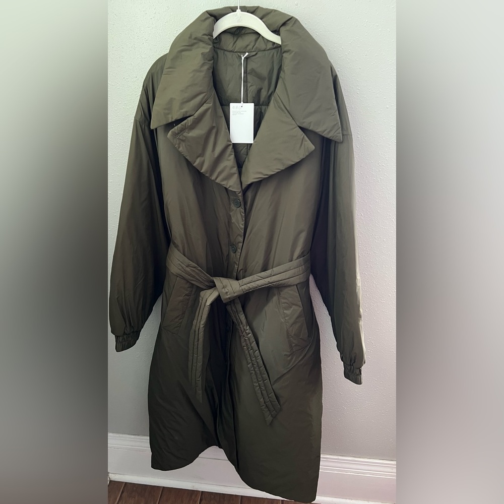 & Other Stories Belted Trench Coat In Olive Green Size Medium New - Picture 3 of 11